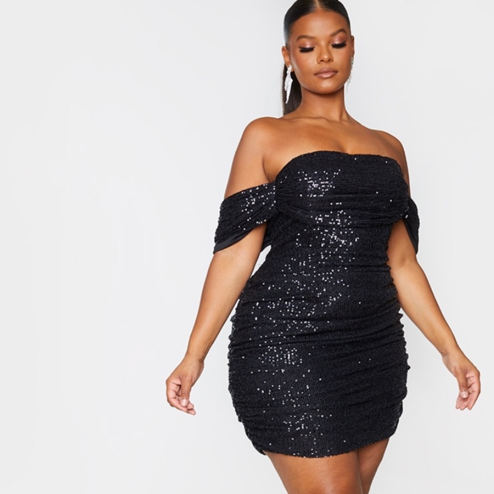 PLT Sequin Bardot Bodycon Dress